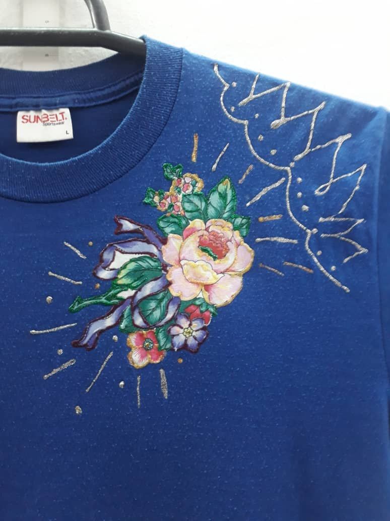 Vintage VINTAGE Flower Paint Made In U.S.A Size US L / EU 52-54 / 3 - 3 Thumbnail