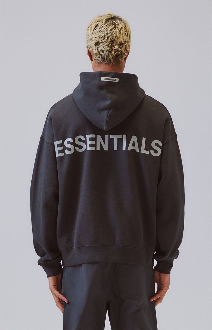 Fear of God × Pacsun FEAR OF GOD ESSENTIALS BLACK 3M REFLECTIVE HOODIE ...