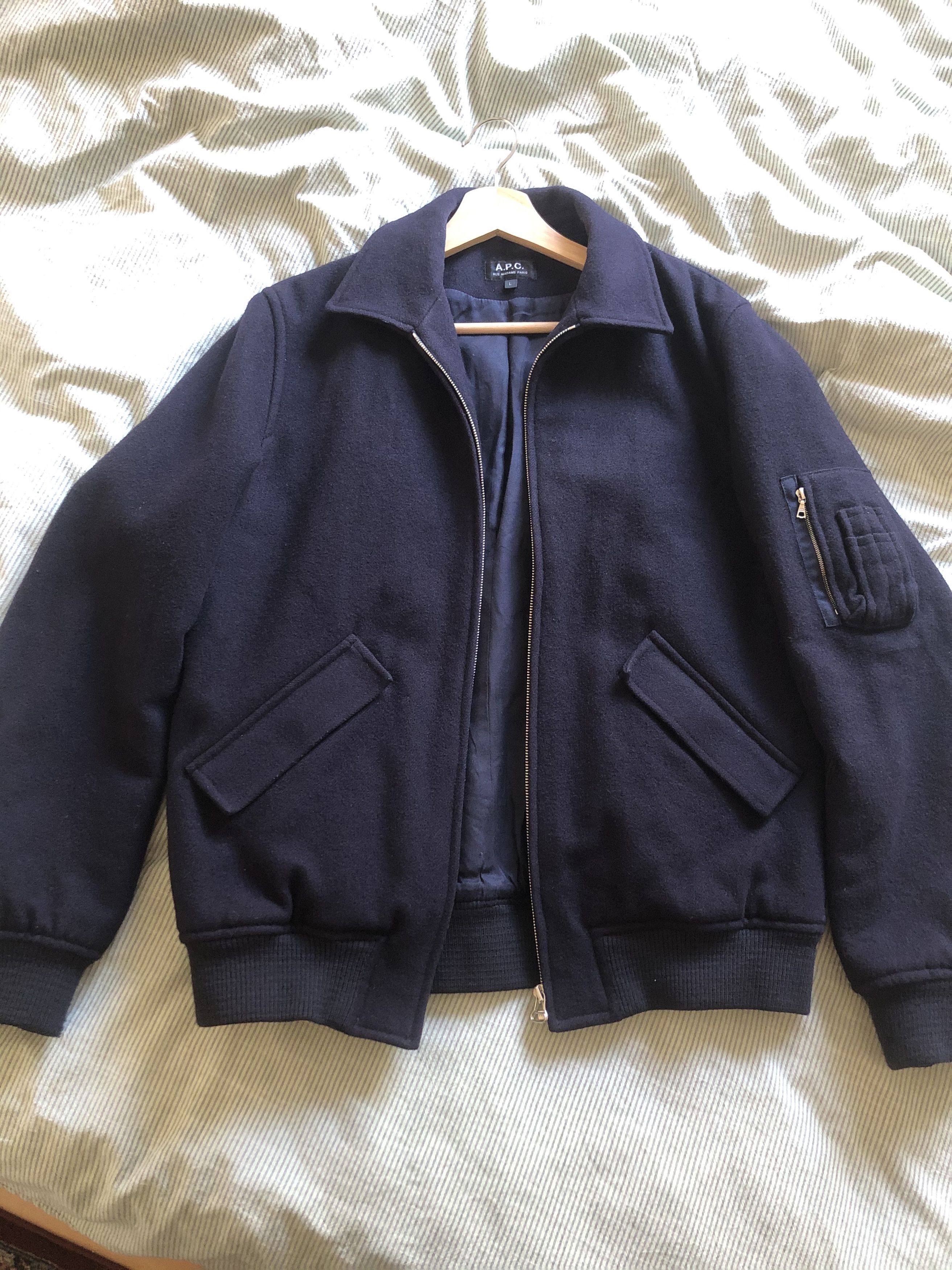 image of A P C Wool Jacket Made In France in Navy, Men's (Size Large)