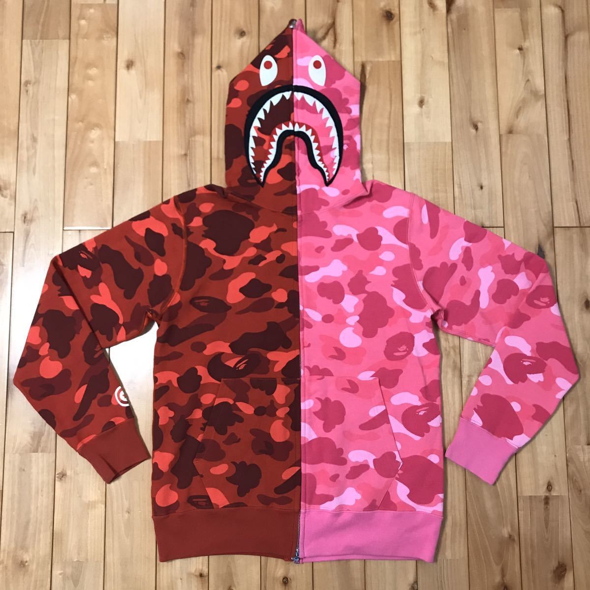 Bape BAPE separate Shark full zip Hoodie pink red camo Grailed