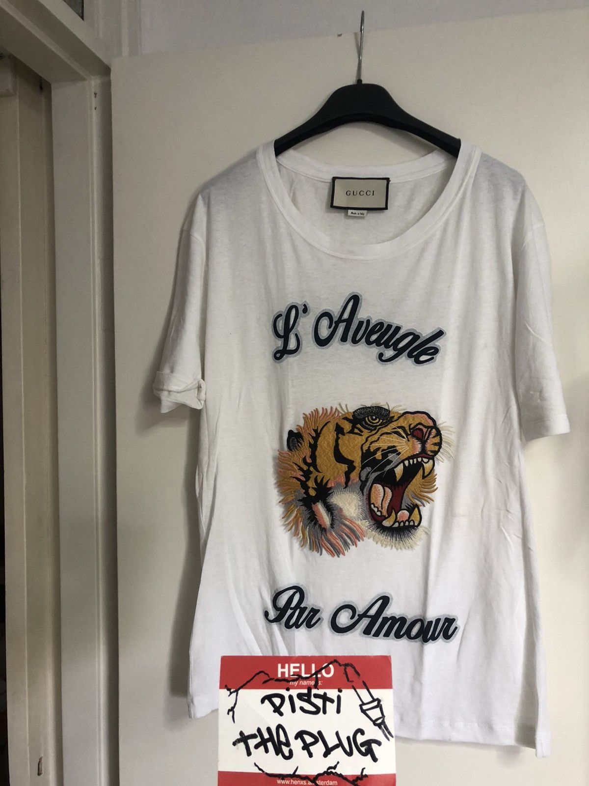 【美品】GUCCIグッチ L’aveugle par amour TシャツM Gucci L' Aveugle Par Amour T Shirt Large White Black