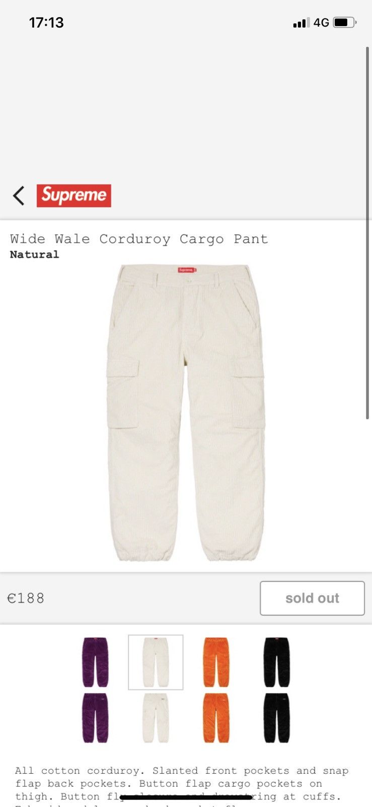 Supreme Supreme Wide Wale Corduroy Cargo Pants Size US 34 / EU 50 - 5 Thumbnail