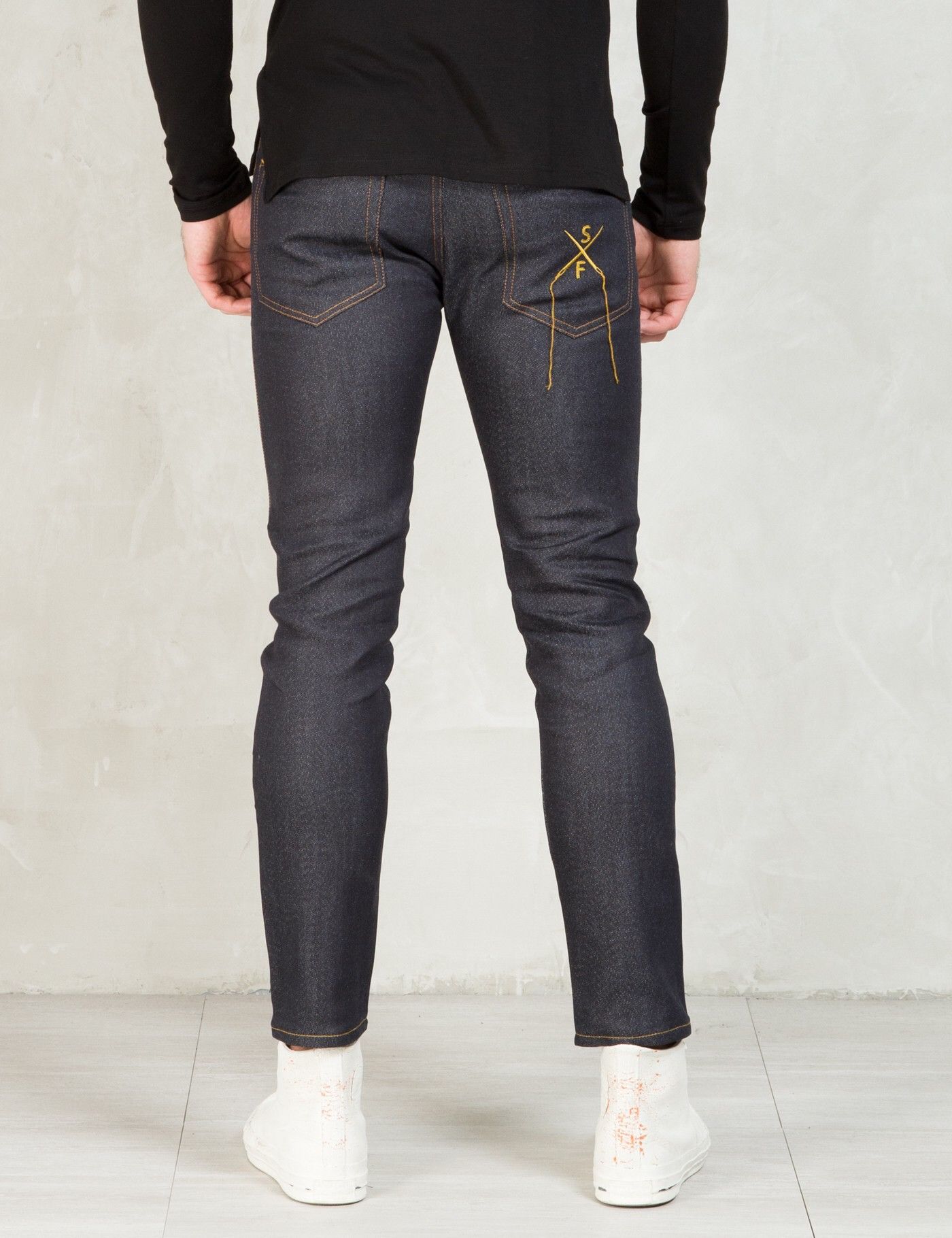 Sasquatchfabrix Indigo Knit Like Denim Tapered Slim Pants Size US 35 - 2 Thumbnail