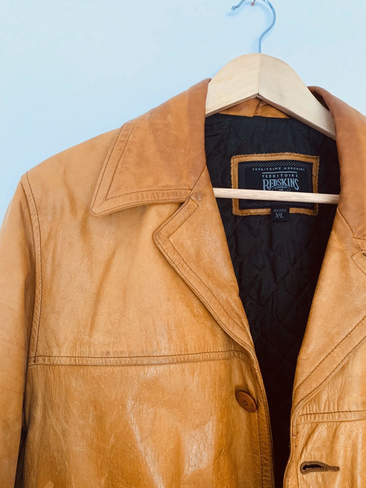 NFL Vintage yellow brown leather jacket Size US L / EU 52-54 / 3 - 3 Thumbnail