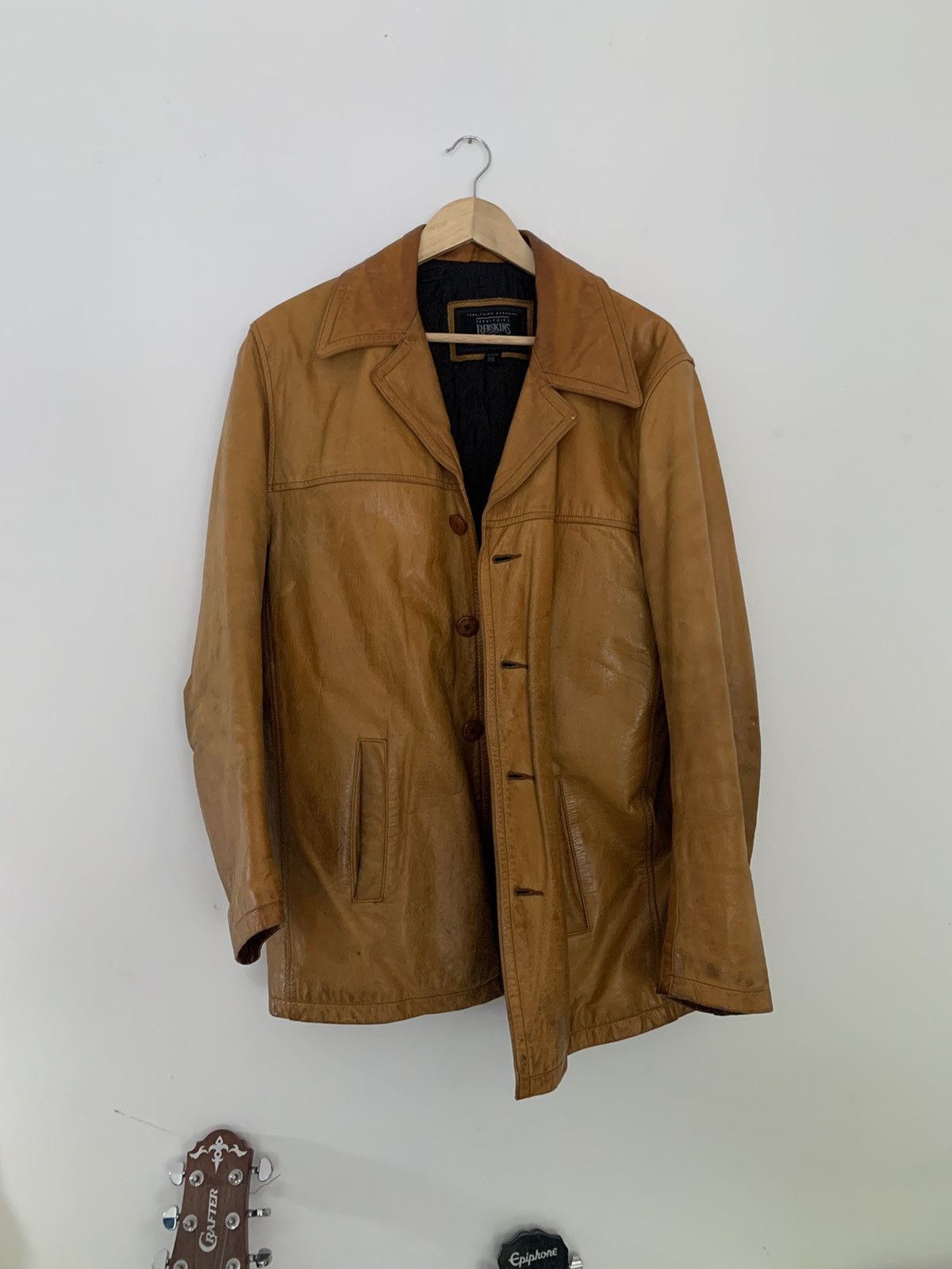 NFL Vintage yellow brown leather jacket Size US L / EU 52-54 / 3 - 1 Thumbnail