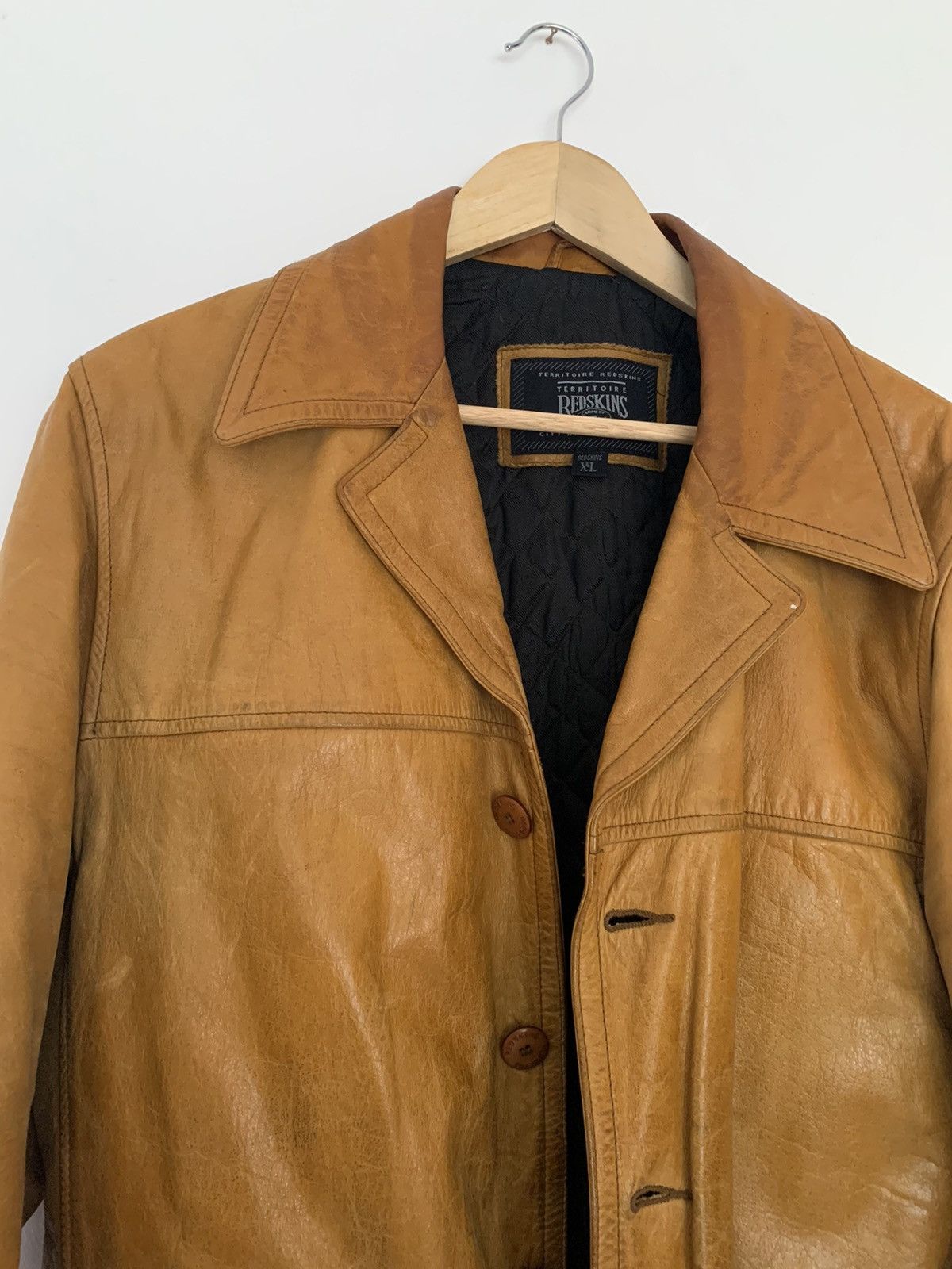 NFL Vintage yellow brown leather jacket Size US L / EU 52-54 / 3 - 2 Thumbnail