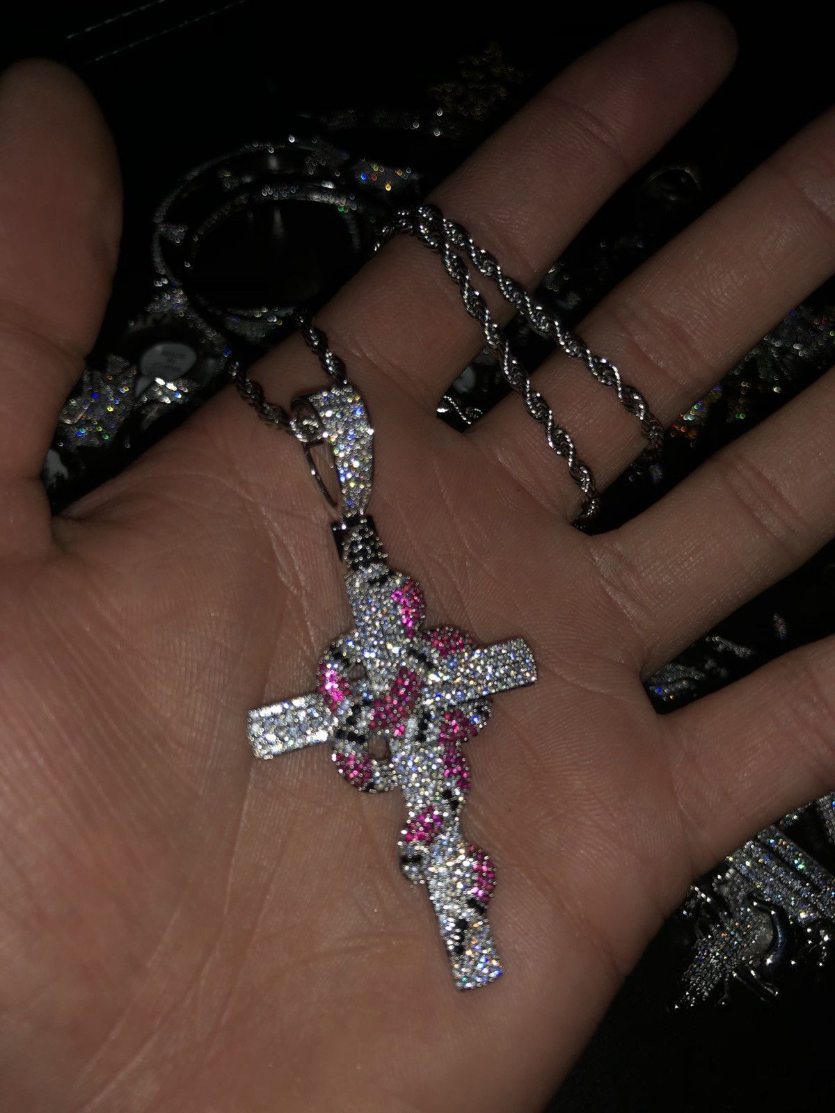 Jewelry Iced Out Snake Cross Pendant Christian Cross Chain Snake Size ONE SIZE - 2 Thumbnail