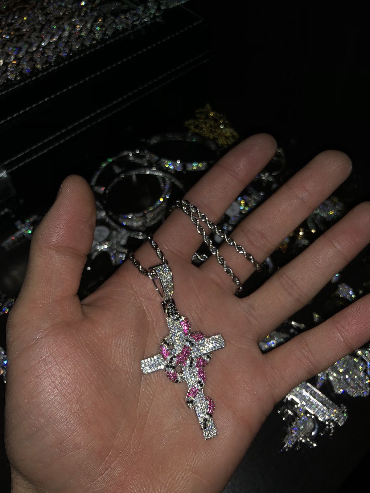 Jewelry Iced Out Snake Cross Pendant Christian Cross Chain Snake Size ONE SIZE - 3 Thumbnail