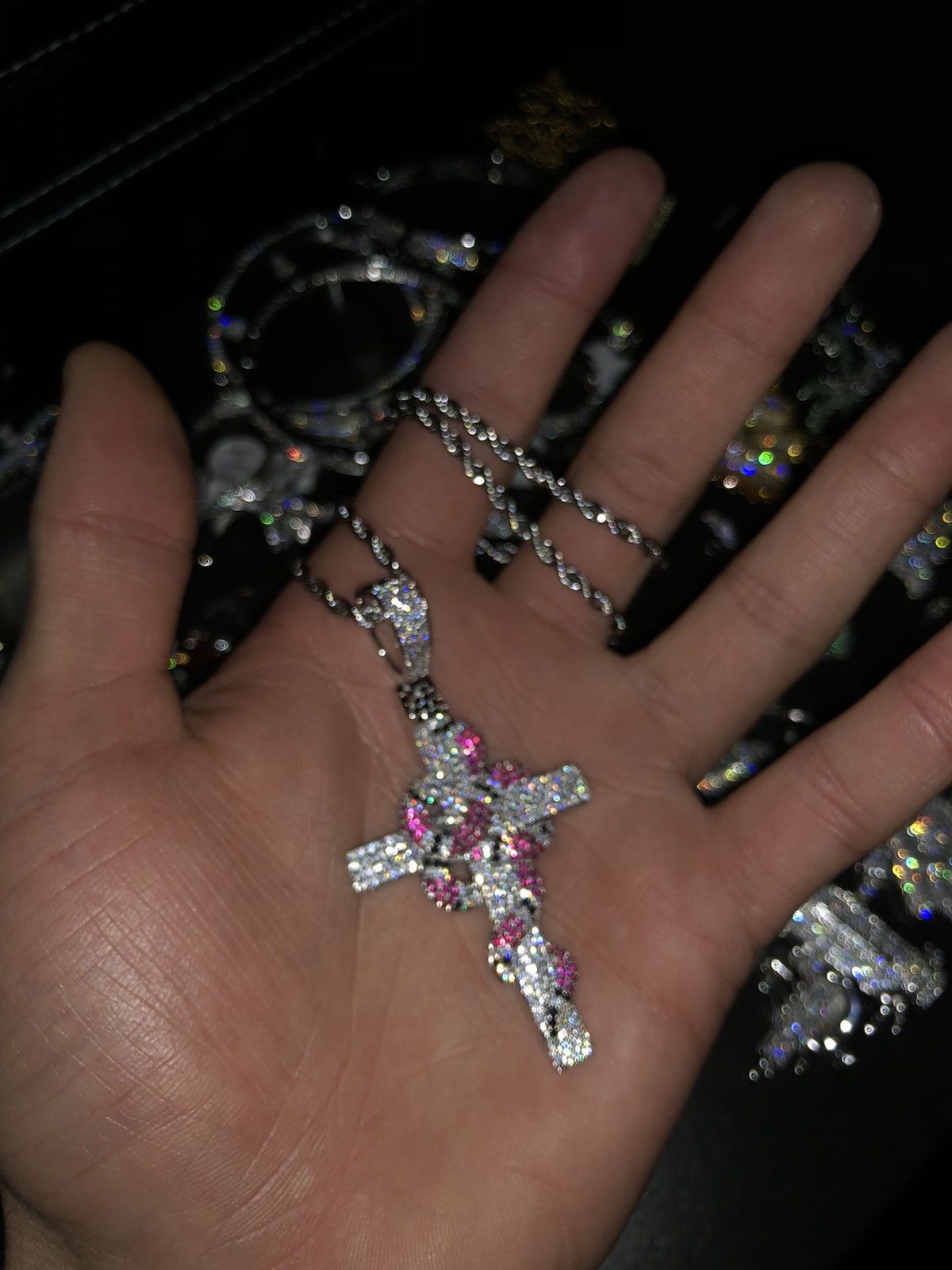 Jewelry Iced Out Snake Cross Pendant Christian Cross Chain Snake Size ONE SIZE - 1 Thumbnail