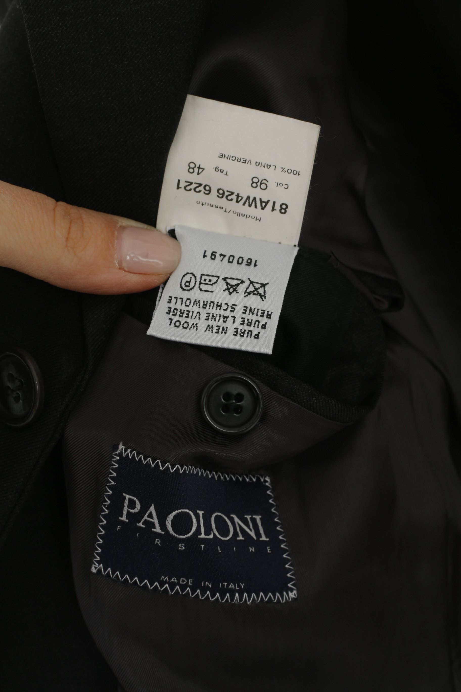 Paoloni PAOLONI Men 48 38 Blazer Black Wool Cerruti 110's 5386 Size 38R - 7 Thumbnail