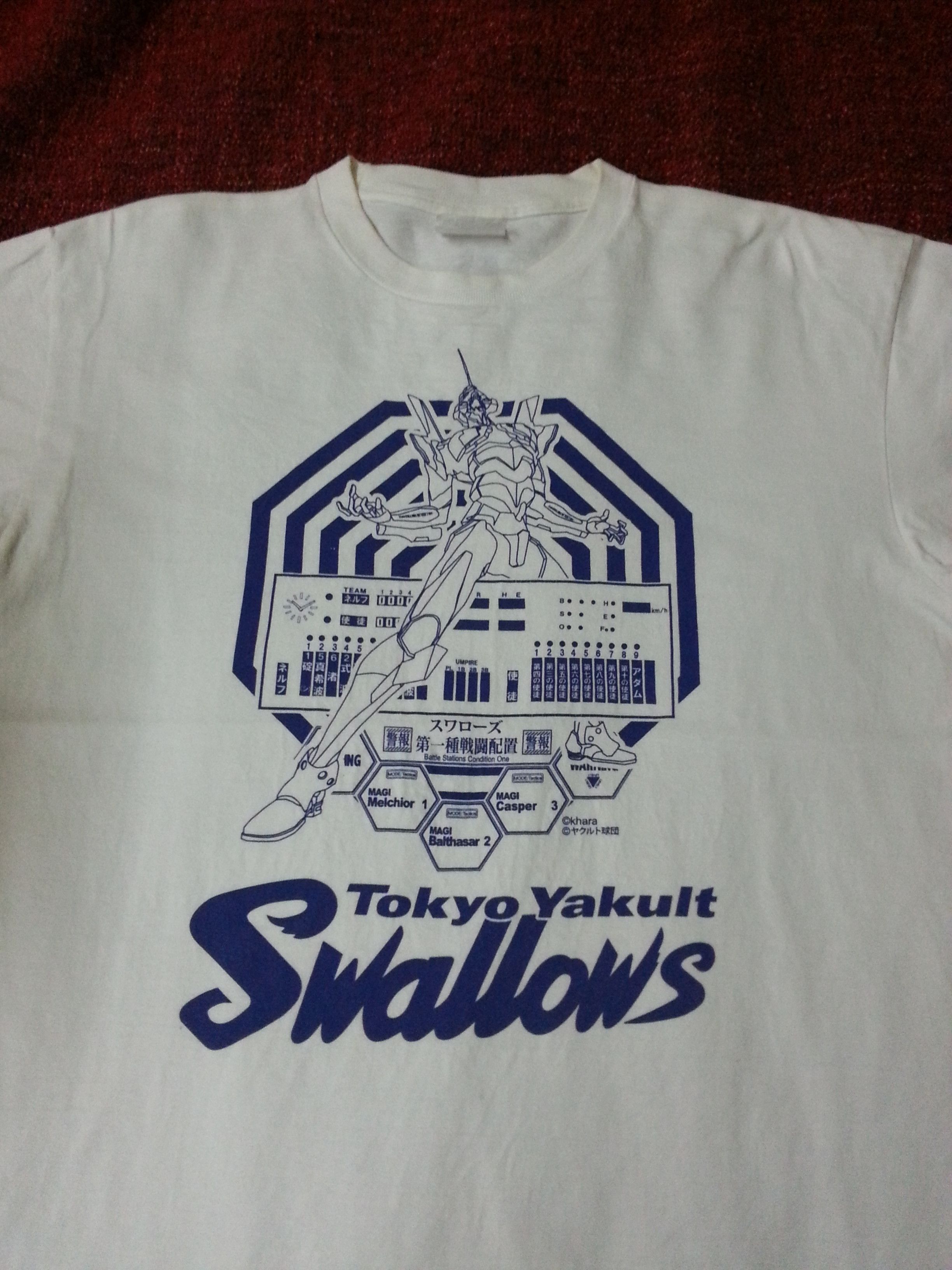 Rare anime Evangelion x Tokyo Yakult Swallows t shirt og