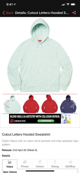 supreme cutout letters hooded sweatshirt