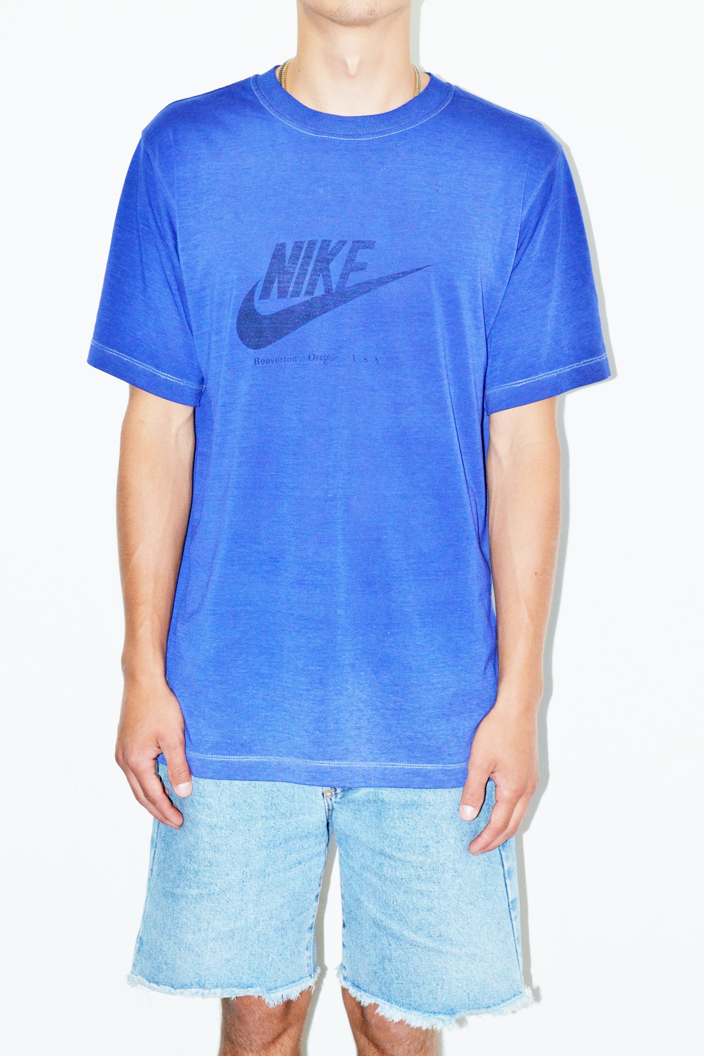 Nike × Vintage 80s Vintage Nike Big Logo Swoosh Garment Dyed T-Shirt Tee Size US XL / EU 56 / 4 - 2 Thumbnail