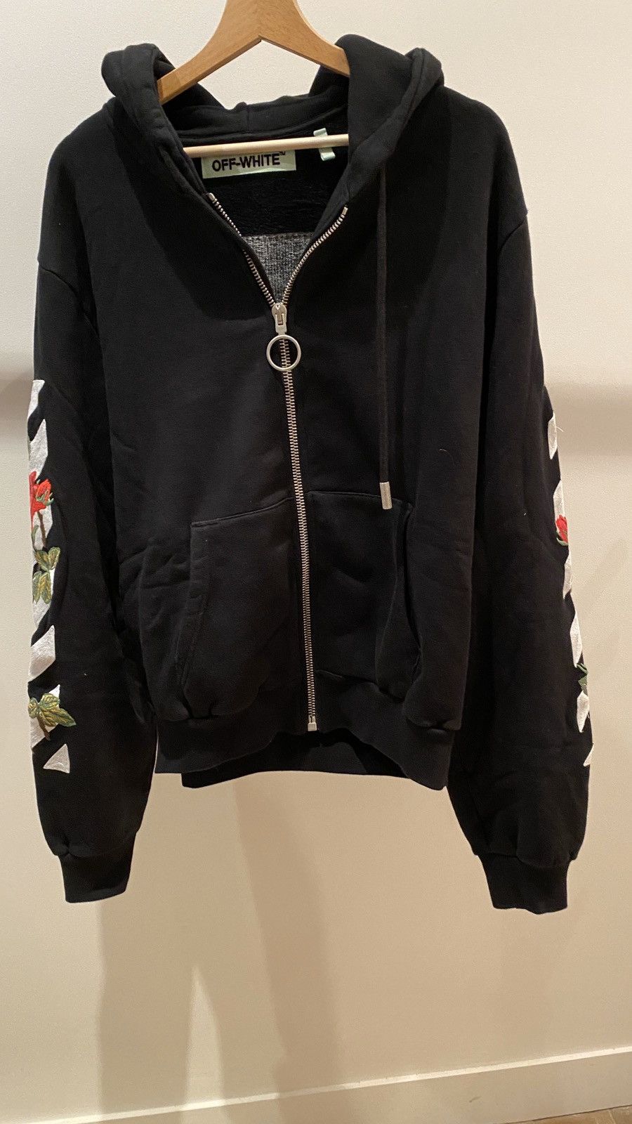 Off white embroidered rose zip up hoodie hotsell