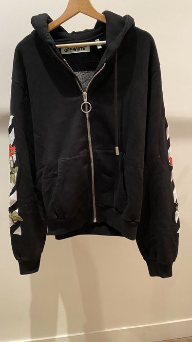 Off white embroidered outlet rose zip up hoodie