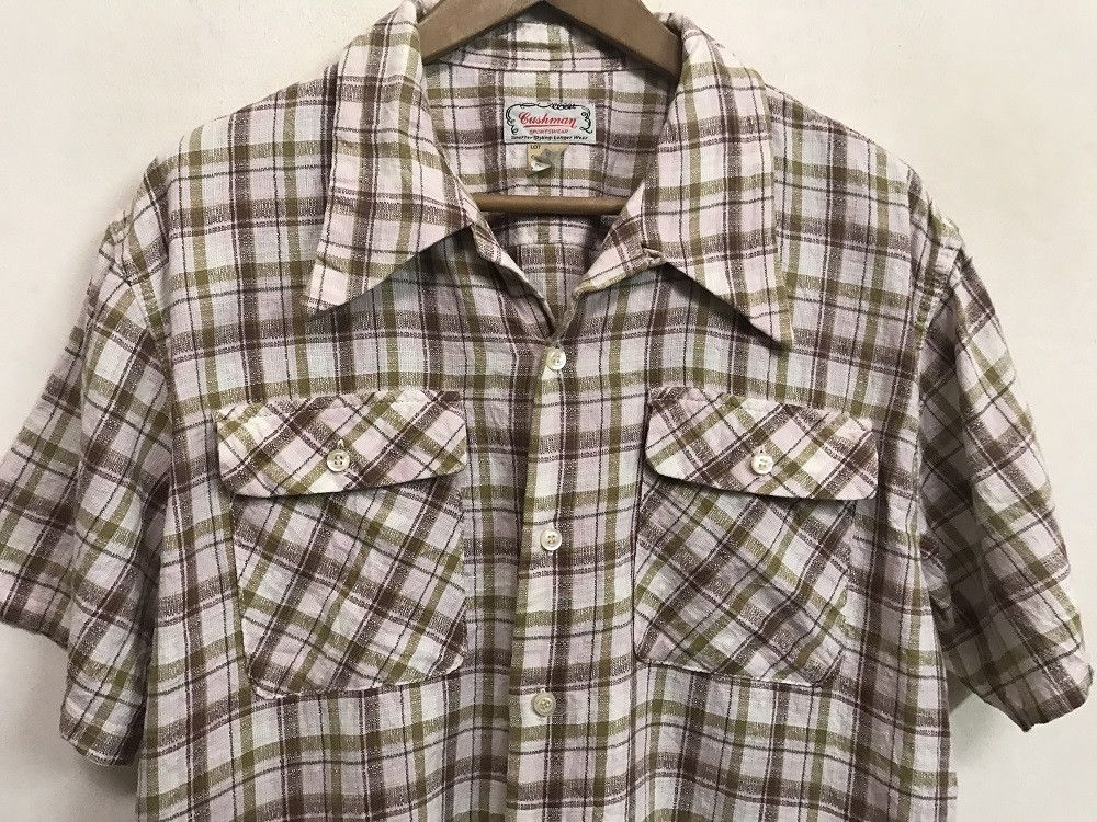 Cushman CUSHMAN Japan Check 40s 50s Style Open Collar Linen Blend Size US L / EU 52-54 / 3 - 6 Thumbnail