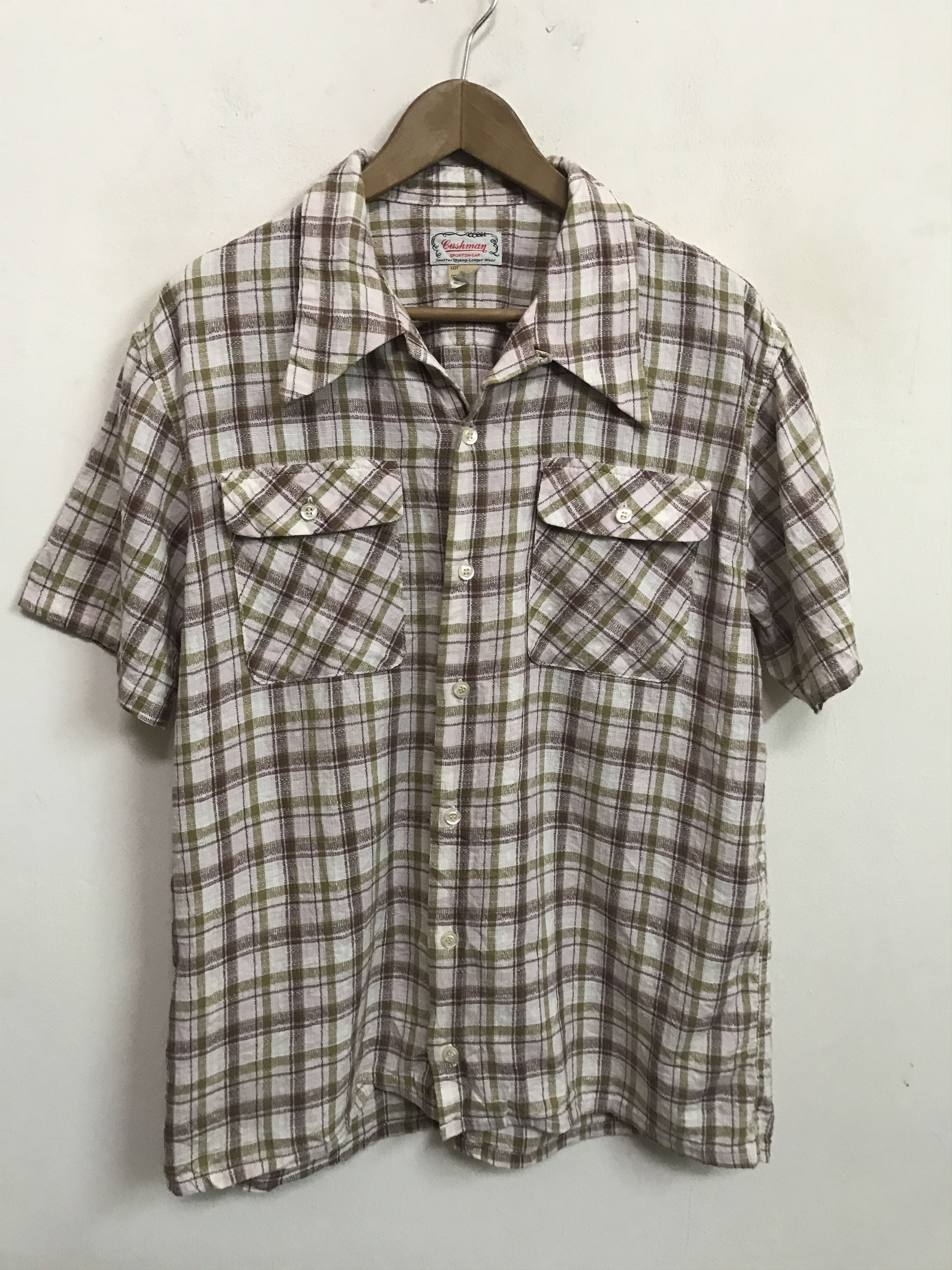 Cushman CUSHMAN Japan Check 40s 50s Style Open Collar Linen Blend Size US L / EU 52-54 / 3 - 2 Thumbnail