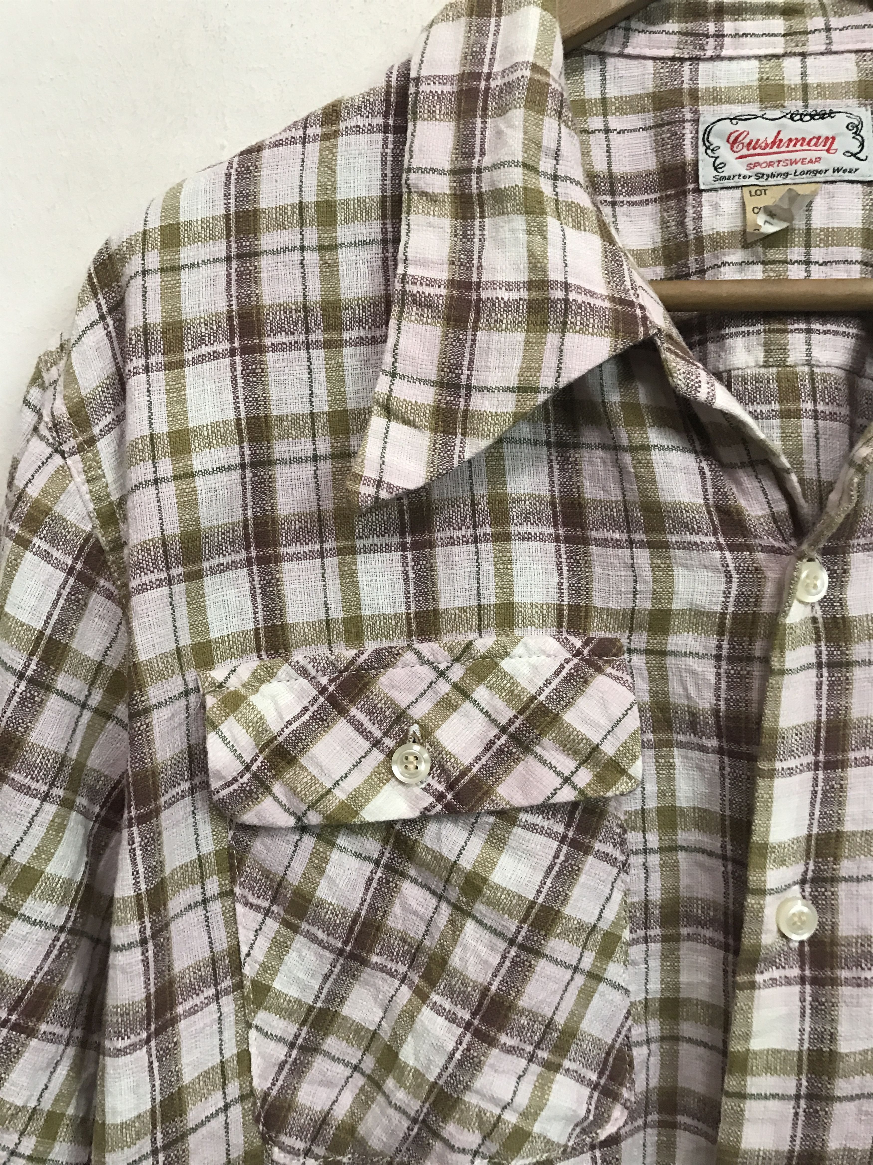 Cushman CUSHMAN Japan Check 40s 50s Style Open Collar Linen Blend Size US L / EU 52-54 / 3 - 3 Thumbnail