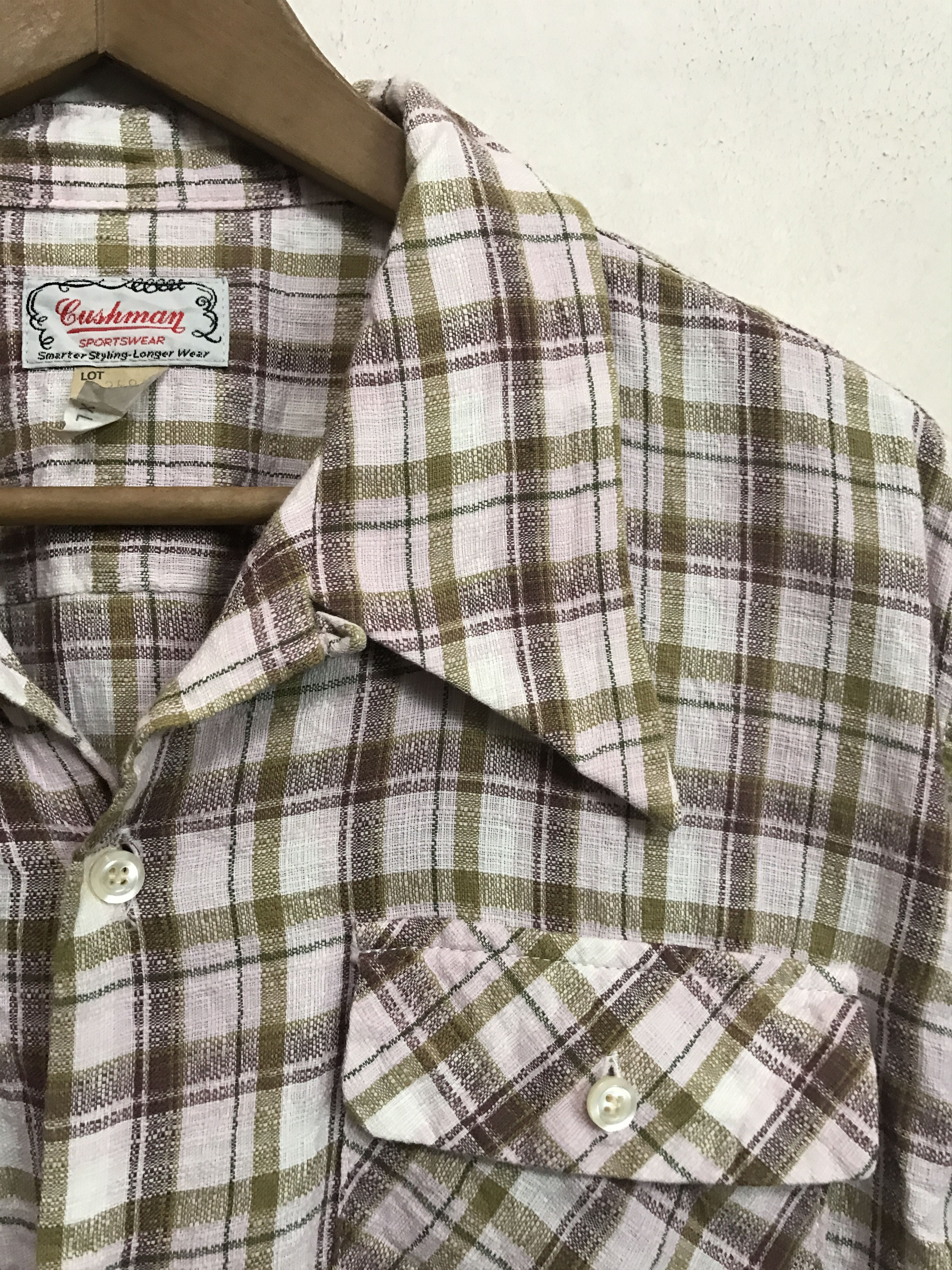 Cushman CUSHMAN Japan Check 40s 50s Style Open Collar Linen Blend Size US L / EU 52-54 / 3 - 1 Thumbnail