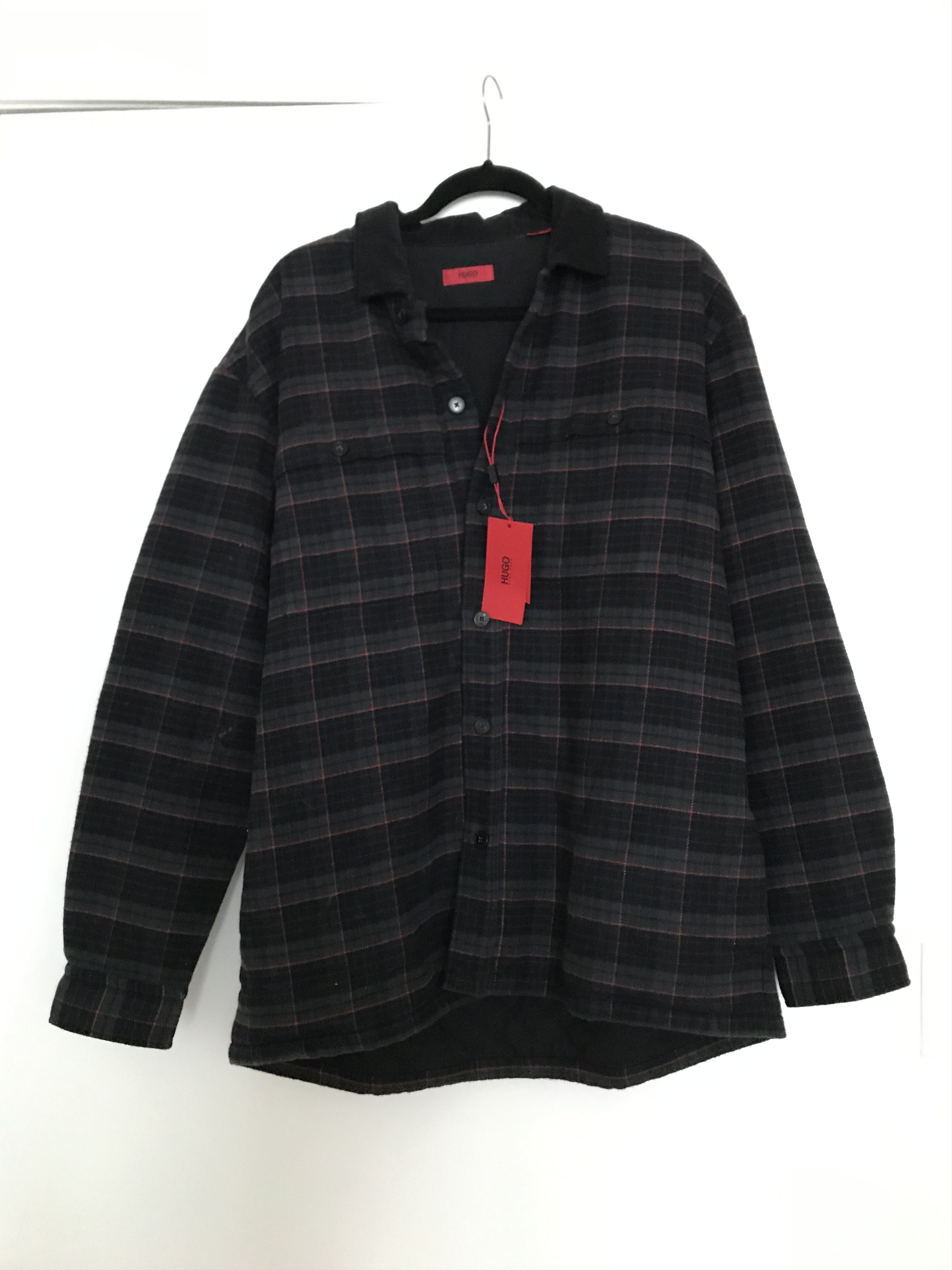 Hugo Plaid black-gray plaid jacket with pockets. Size US L / EU 52-54 / 3 - 1 Thumbnail