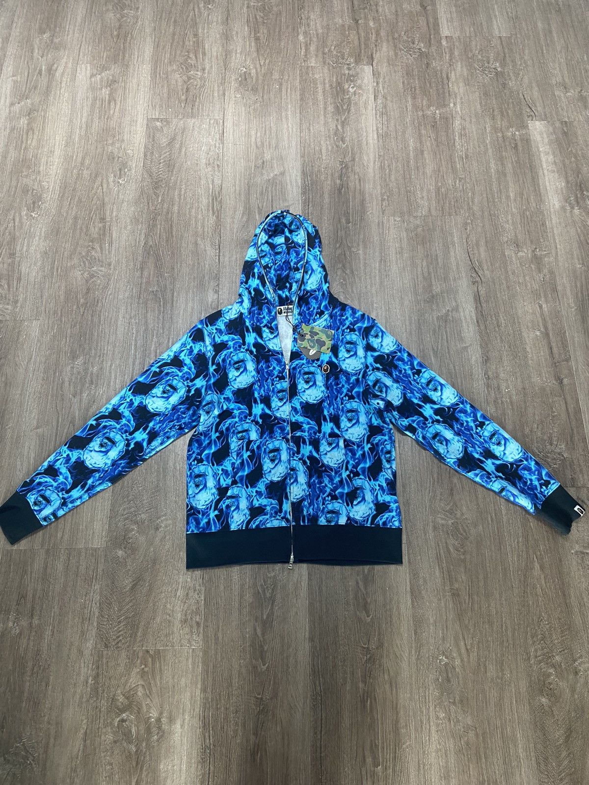 Bape Bape Blue Flame Full Zip Hoodie Grailed