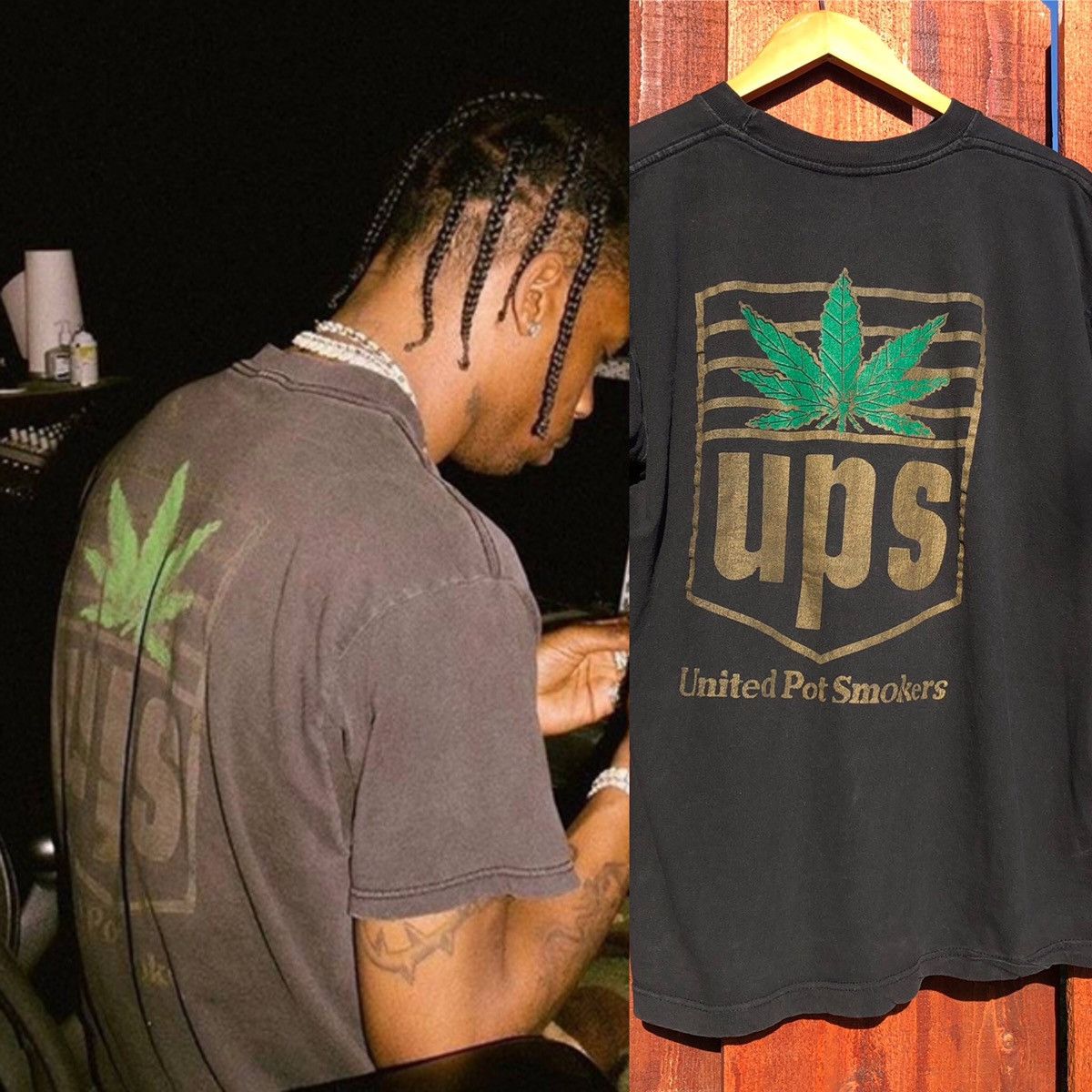 Vintage 90s Travis Scott Marijuana United Pot Smokers UPS Weed Tee 
