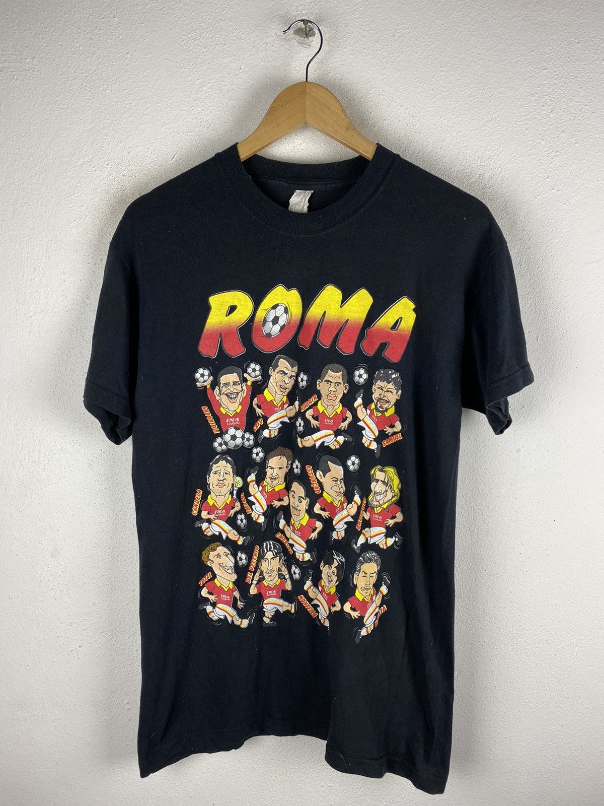 Vintage AS ROMA LINE UP PLAYERS PICTURE VINTAGE 90s SHIRT | Grailed