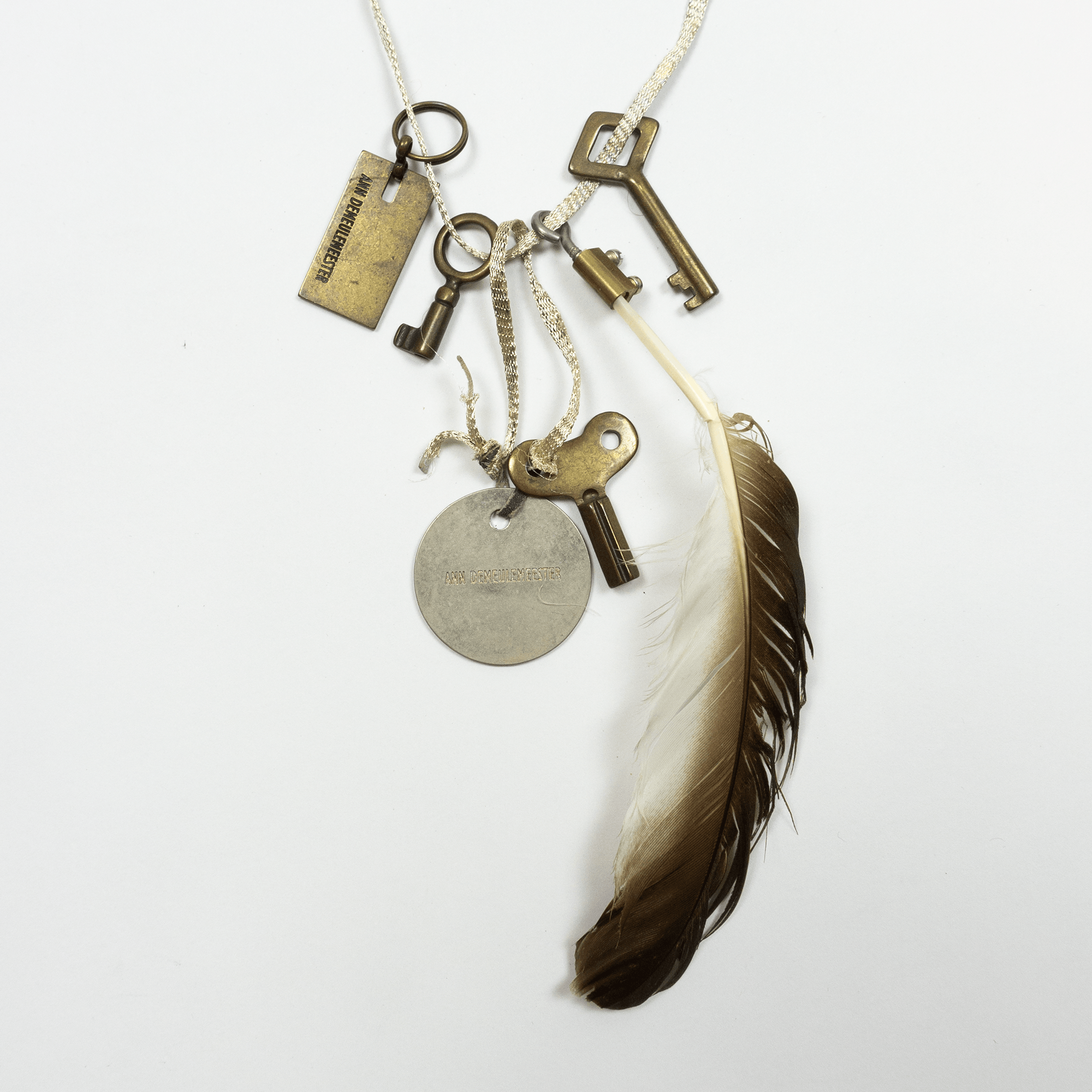 Ann Demeulemeester Feather Necklace with Keys and Pendants