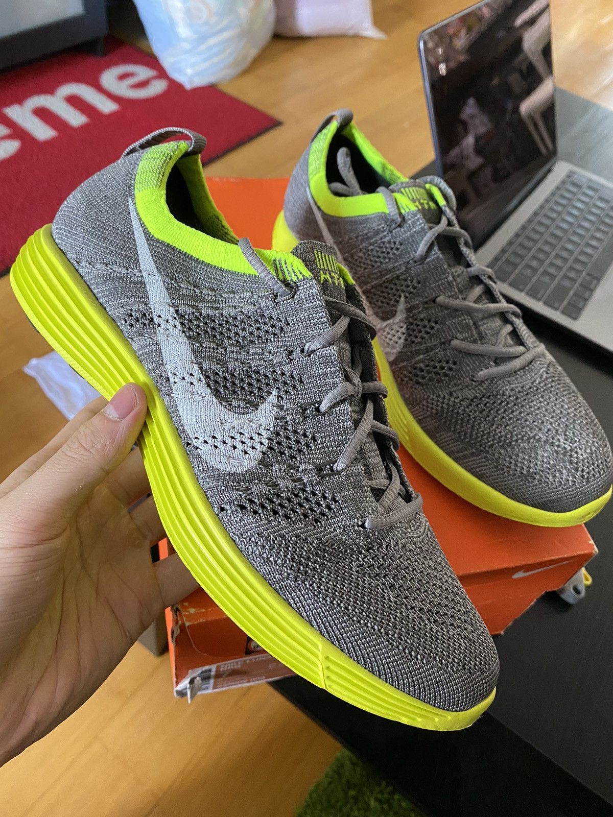 Nike Flyknit Lunar HTM Grey Volt size DS