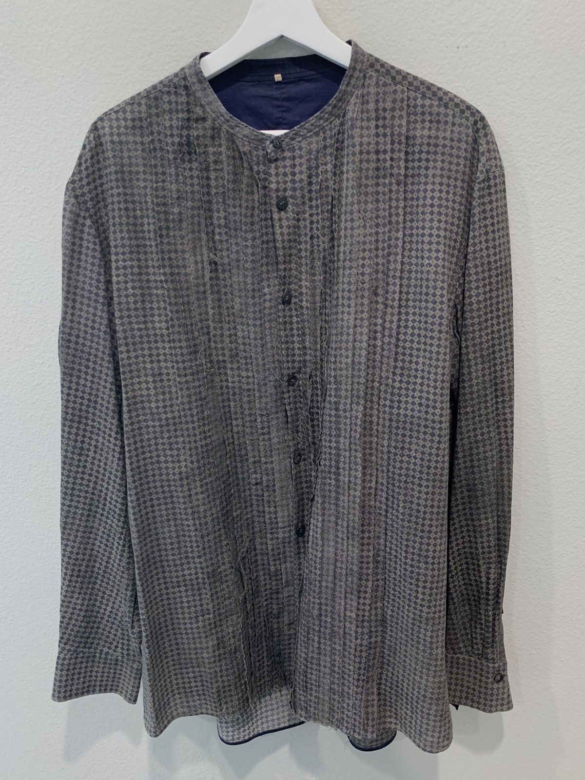 image of Ziggy Chen Diamond Band Collar Shirt Ss17 50 in Dark Olive, Men's (Size Medium)