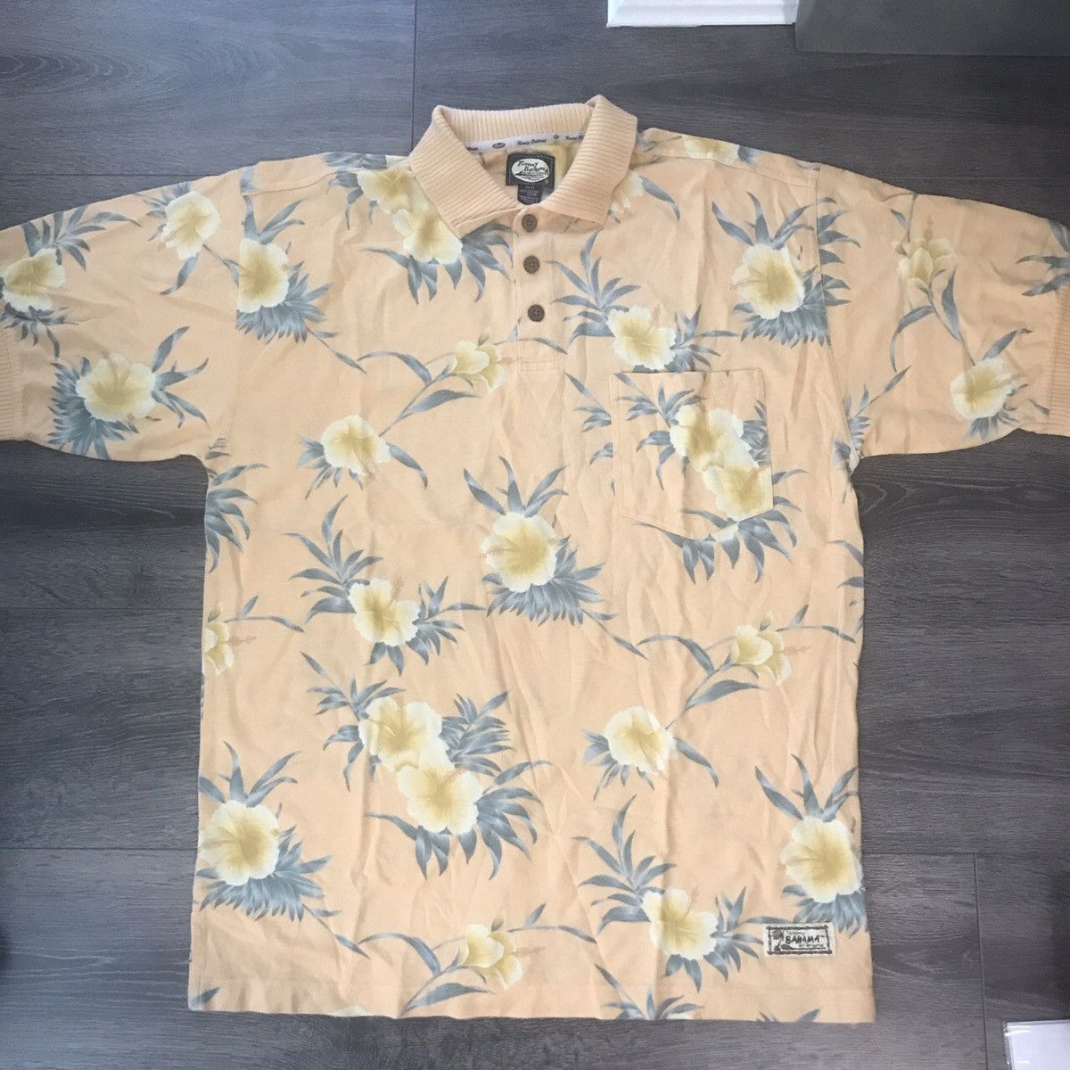 Vintage Tommy Bahama Orange Flowers Print Polo Shirt!