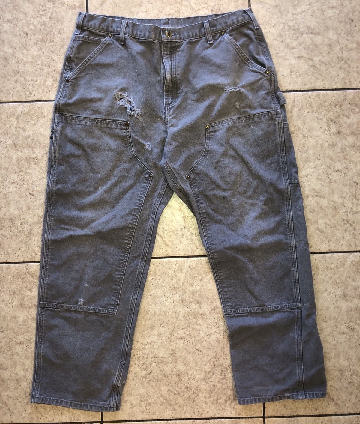 Vintage Vintage Worn Distressed Carhartt Double Knee Grey Pants | Grailed