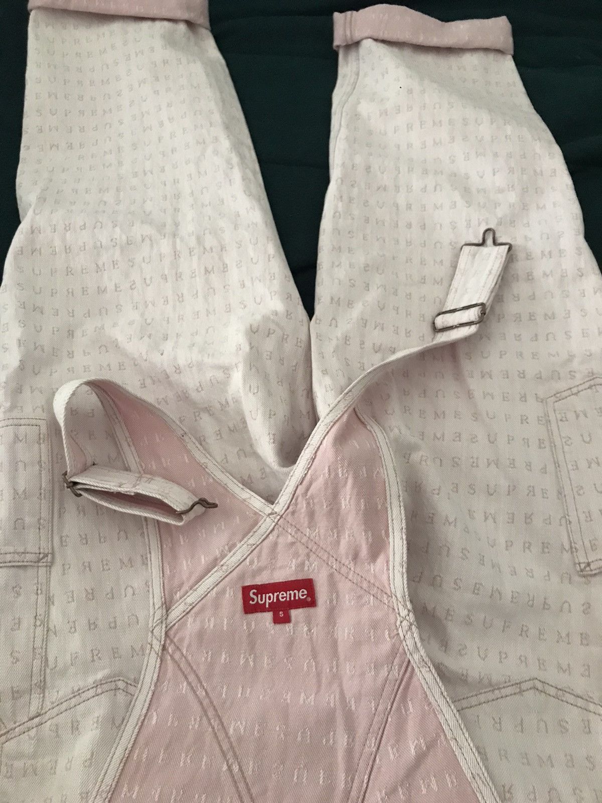 Supreme Supreme Pink Denim Jacquard Logos Overalls Size Small | Grailed