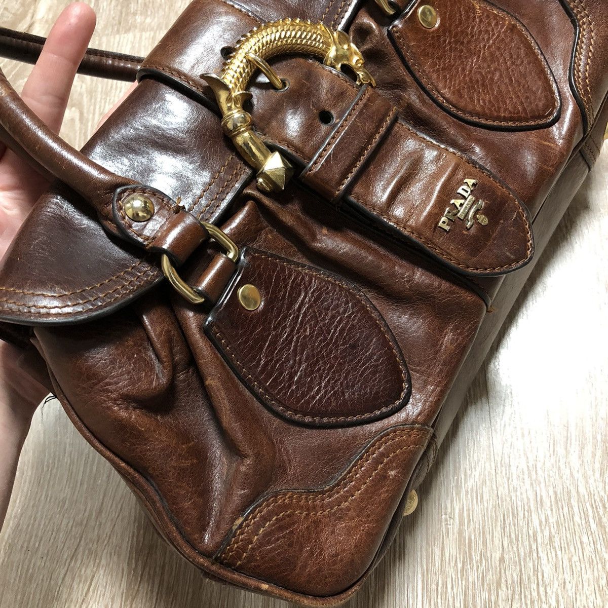 VINTAGE PRADA LAMPO MILANO Bag Leather Gold Dragon Animalier Accessories