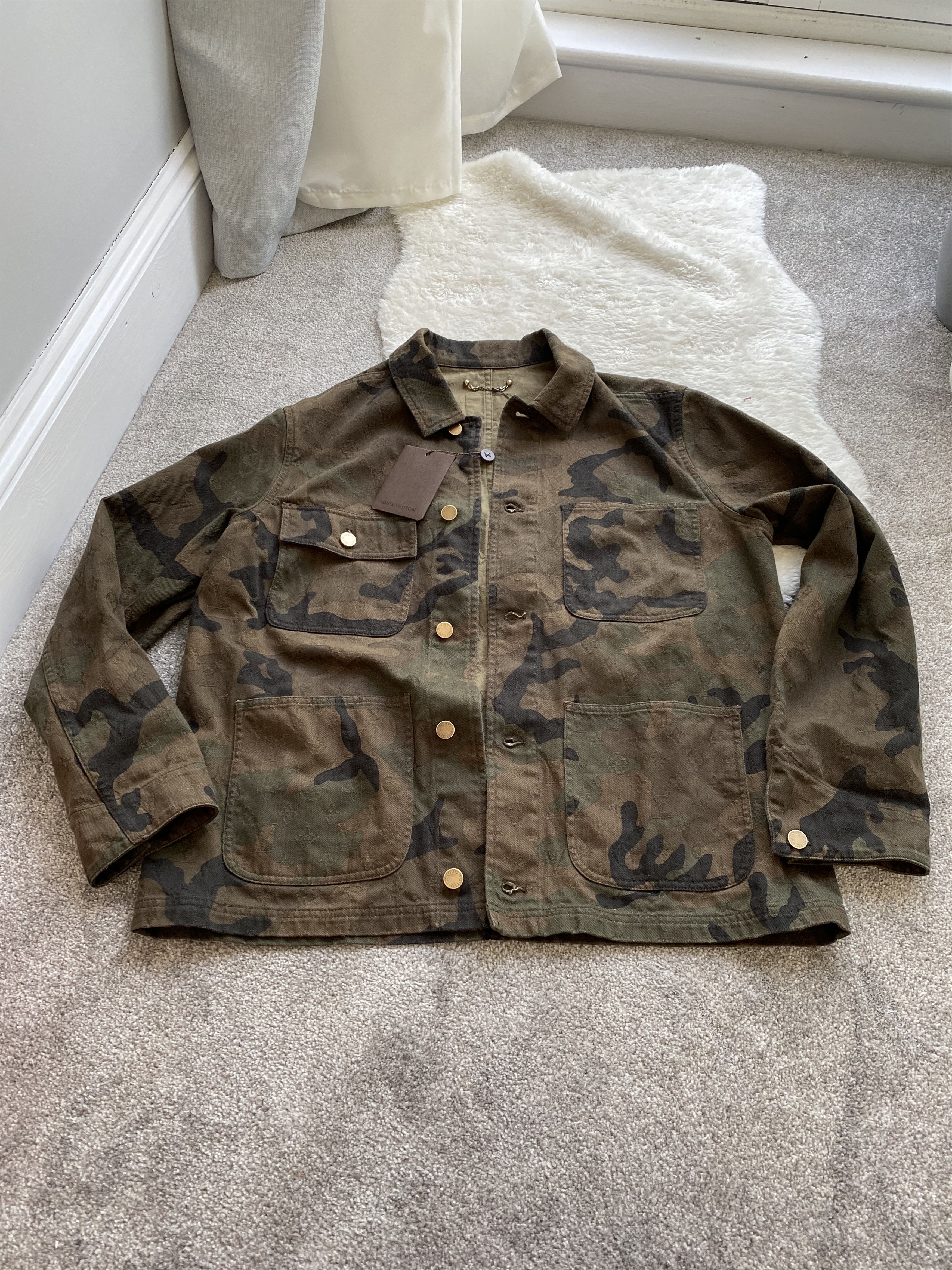 Louis Vuitton Supreme Jacquard Denim camo Chore Coat camo jacket Grailed