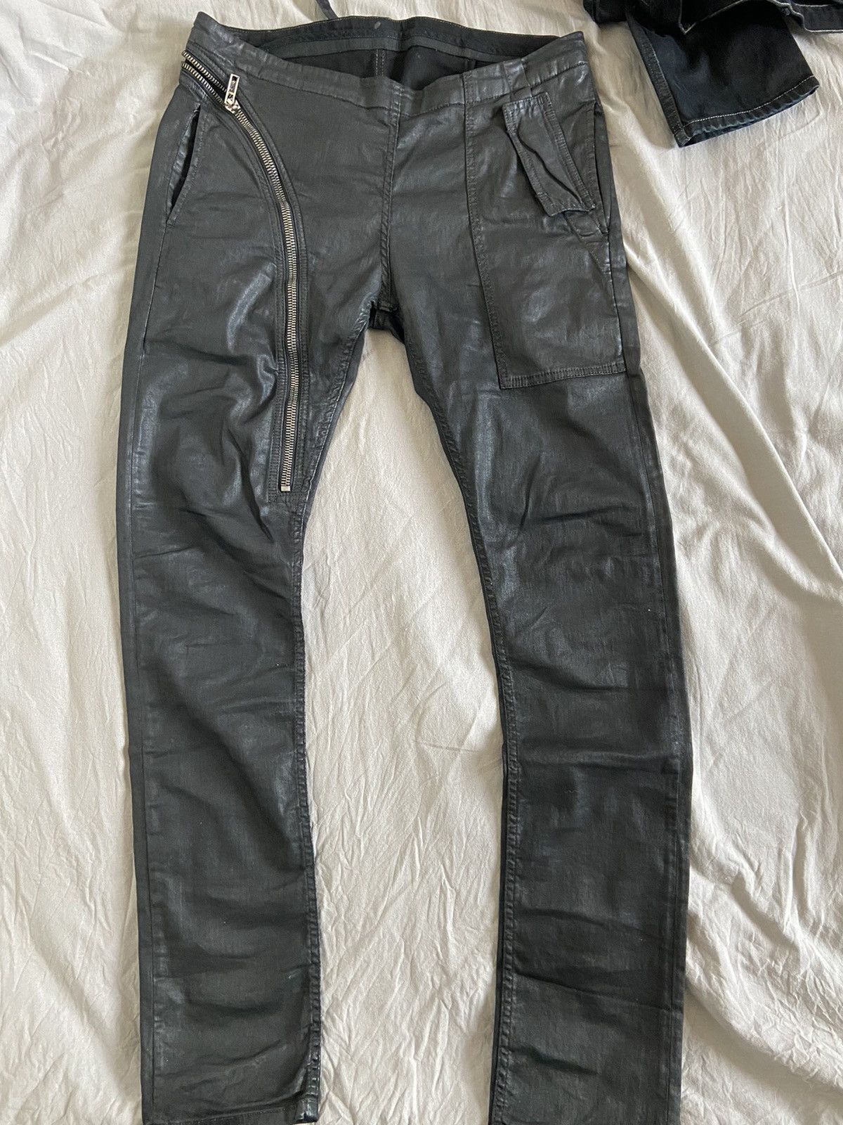 Rick Owens Drkshdw Aircut Zip Black Wax Denim Jeans Trousers