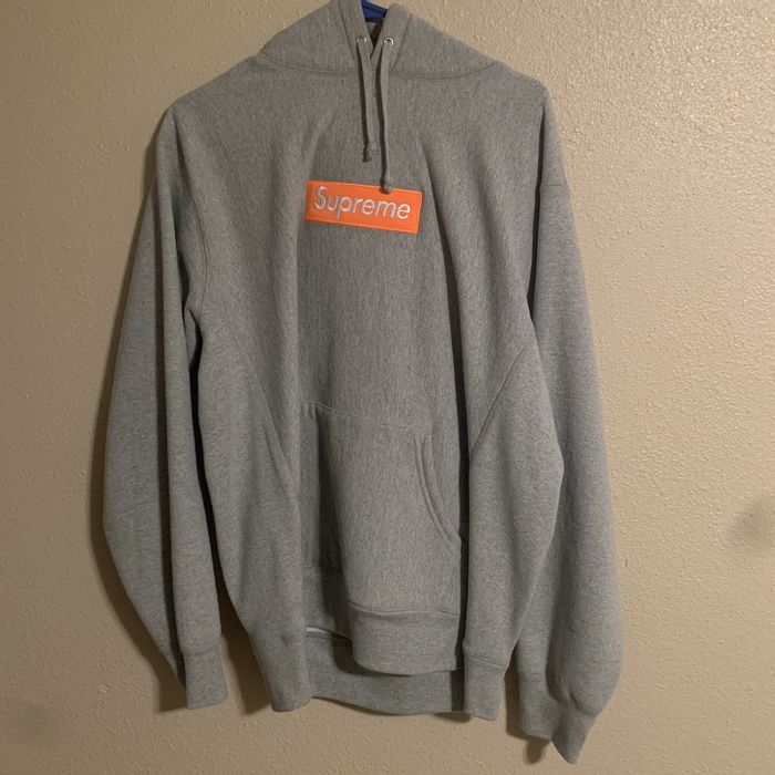 Supreme grey hoodie orange best sale box logo