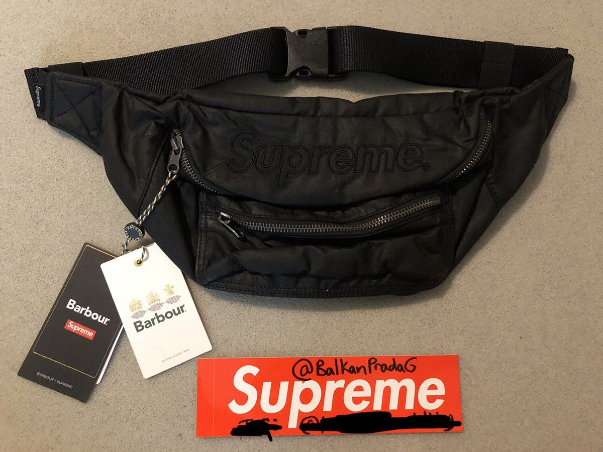 supreme Barbour waxed cotton waist bag 黒