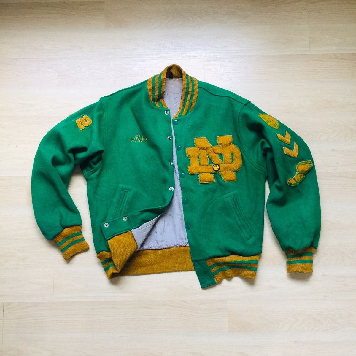 Vintage Notre Dame Letterman Jacket Varsity Wool Patches