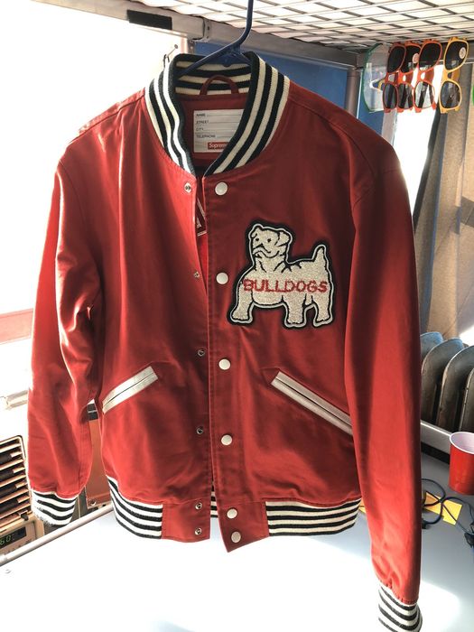 supreme bulldog varsity jacket