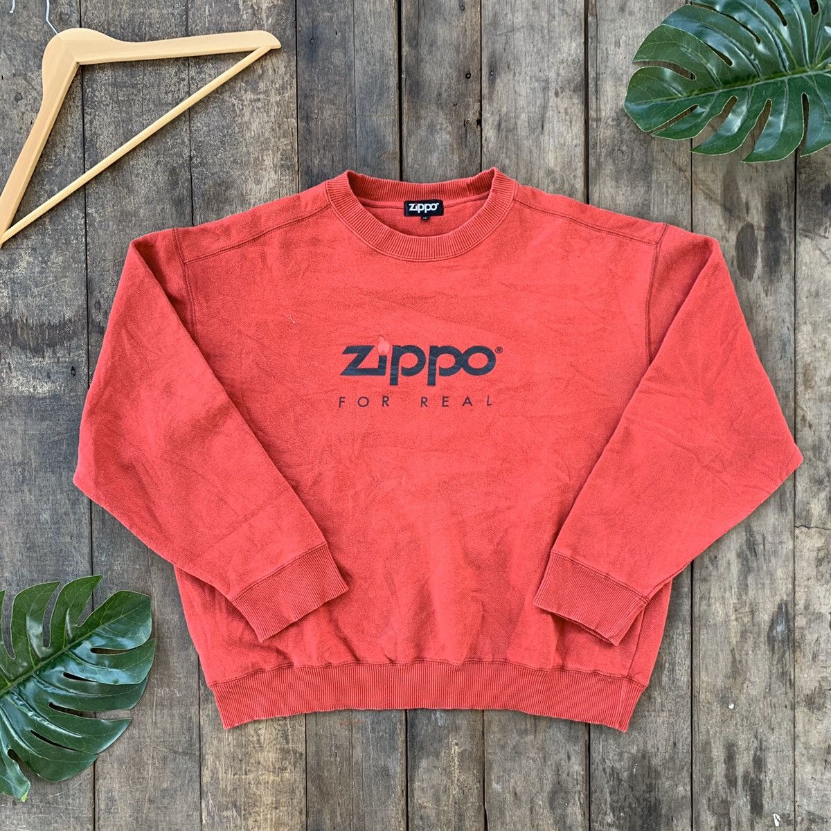 image of Vintage Zippo Big Logo Crewneck Sweatshirt in Red, Men's (Size XL)