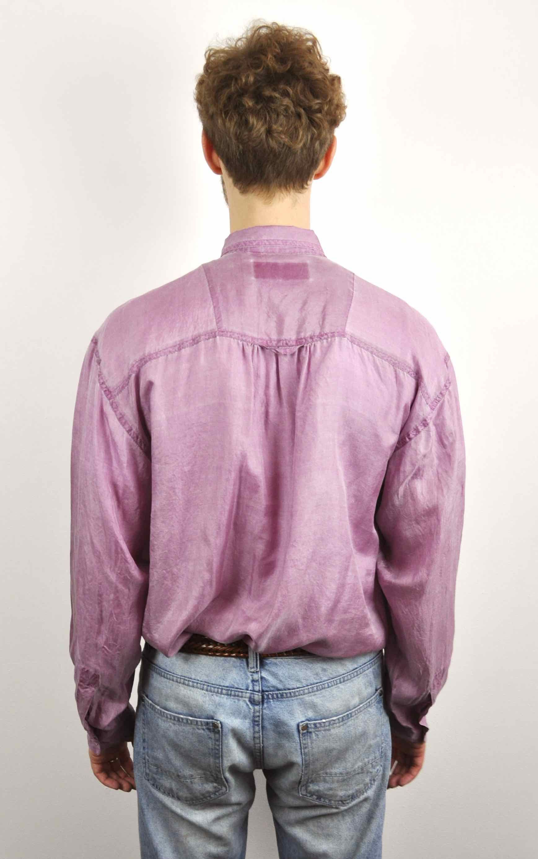 Vintage LERROS 100% Silk 80's Shirt Long Sleeve Purple ButtonUp Top Size US M / EU 48-50 / 2 - 3 Thumbnail