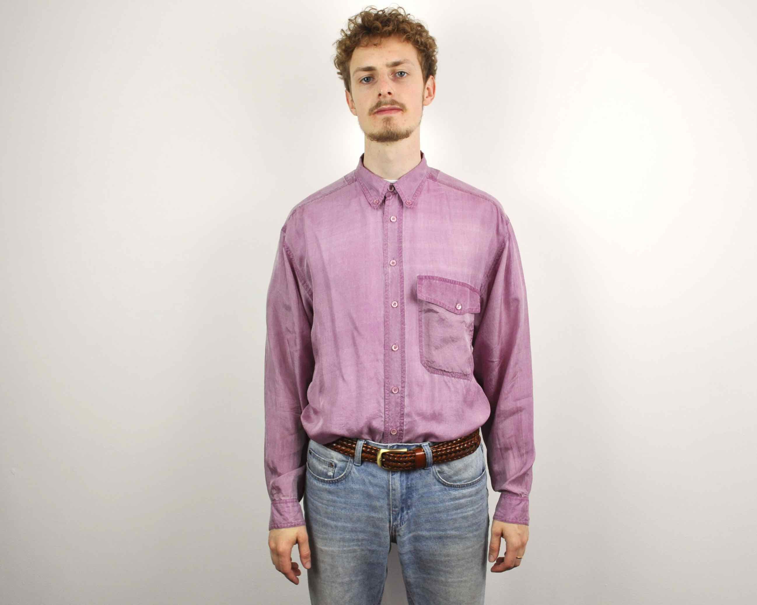 Vintage LERROS 100% Silk 80's Shirt Long Sleeve Purple ButtonUp Top Size US M / EU 48-50 / 2 - 1 Thumbnail