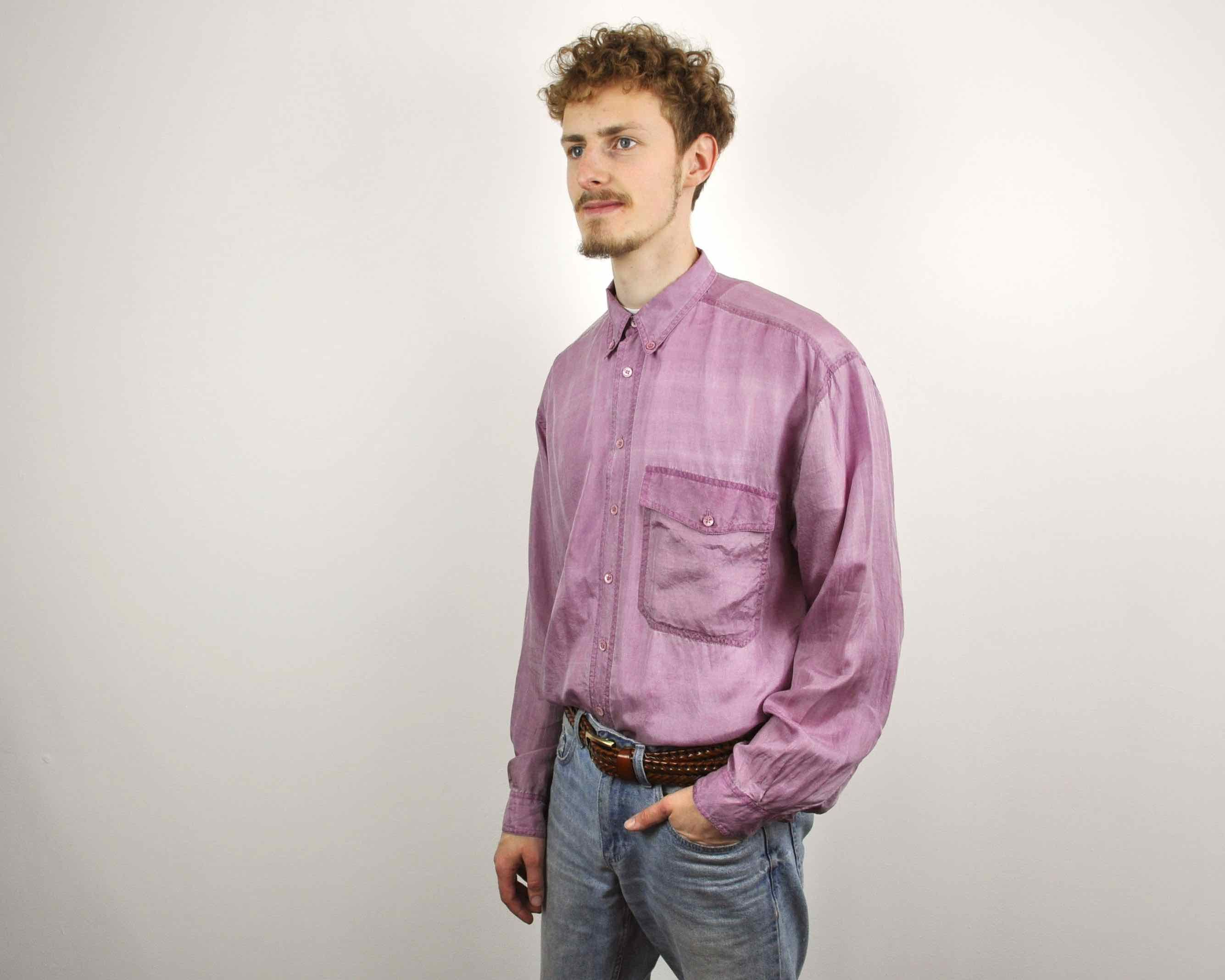 Vintage LERROS 100% Silk 80's Shirt Long Sleeve Purple ButtonUp Top Size US M / EU 48-50 / 2 - 2 Thumbnail