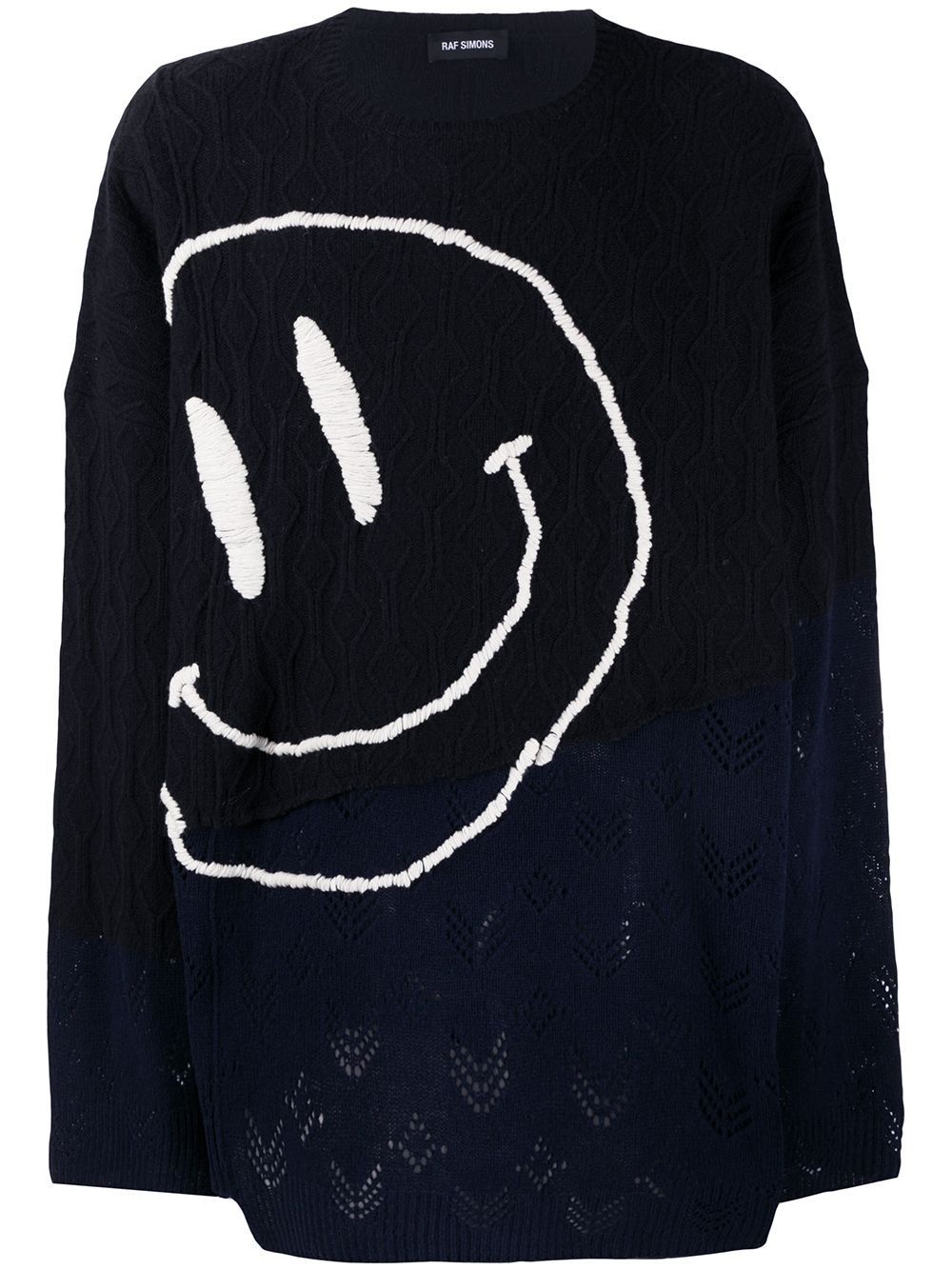 image of Raf Simons Smiley Face Knit Sweater in Black, Men's (Size Small)