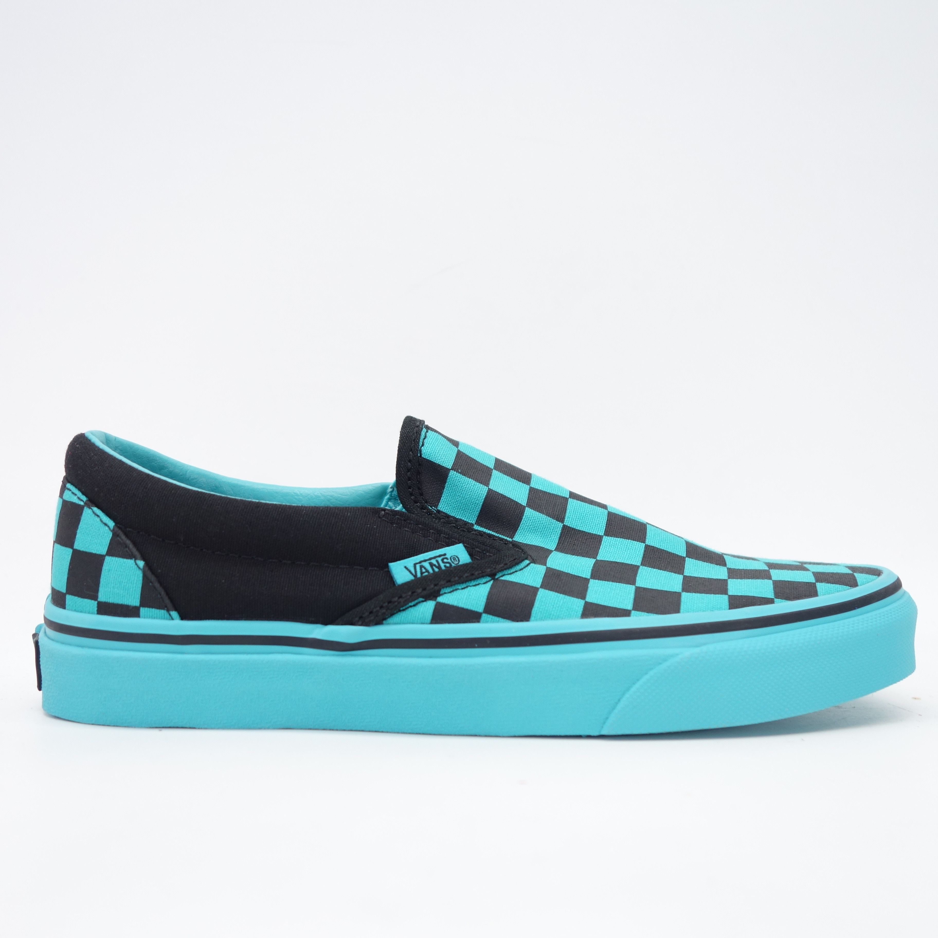 Black and teal checkered vans on sale