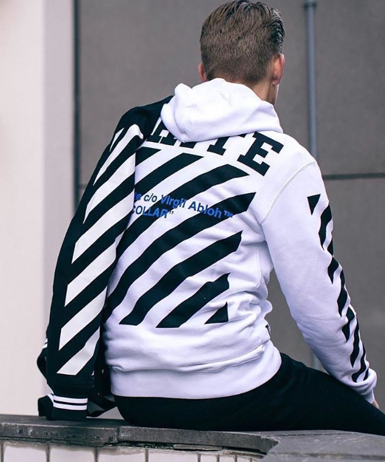 Off White Blue Collar Hoodie lsffm White