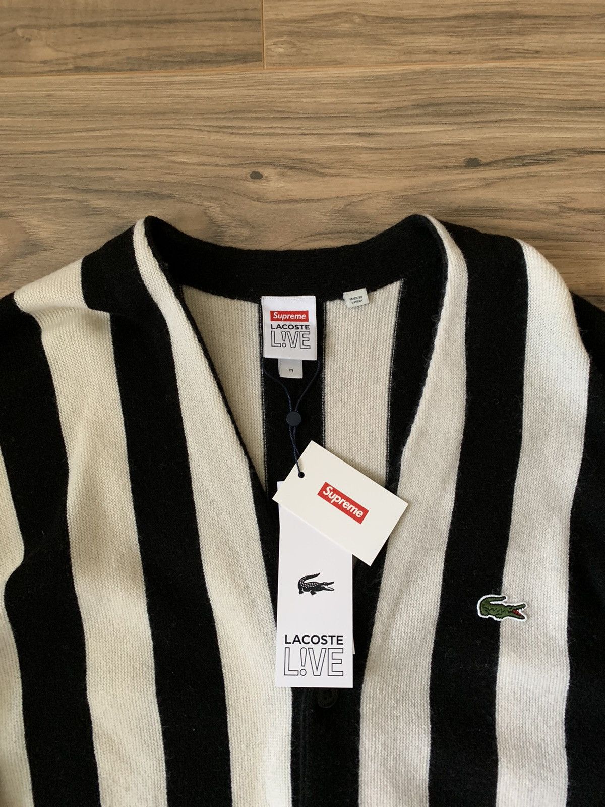 トップス supreme lacoste stripe cardigan black Supreme LACOSTE Stripe Cardigan Black LARGE BRAND NEW