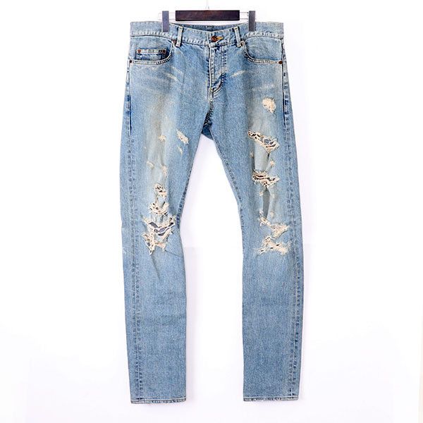 image of Saint Laurent Paris 14Aw Do2 Blue Destroyed Crash Denim, Men's (Size 33)
