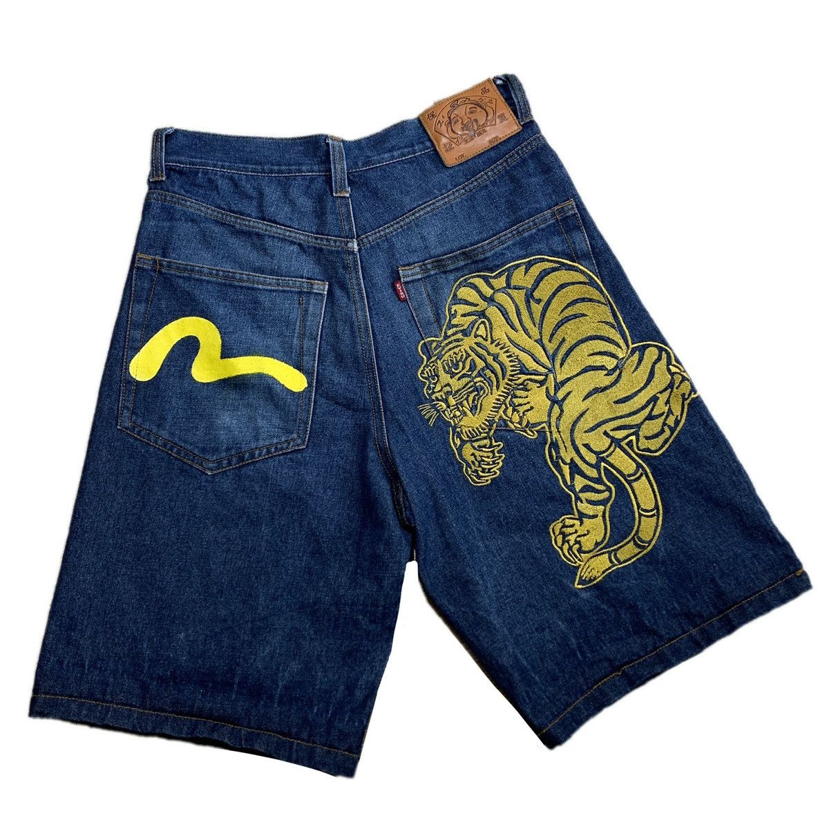 Evisu × Japanese Brand Rare Deluxe Evisu Denim Shorts Tiger,Size